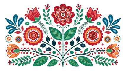 This is a vibrant and detailed illustration featuring a stylized floral design reminiscent of folk art
