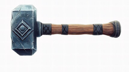 Isolated Detailed Sledgehammer with Wooden Handle on White Background