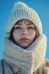 Soft winter portrait showcasing warmth in cold weather, highligh