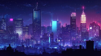 Fototapeta premium Dynamic Cityscape with Skyscrapers and Bustling Streets at Night