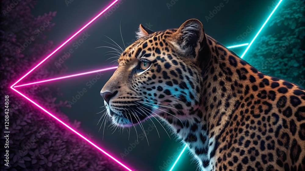 Poster This is a striking and modern image featuring a leopard in profile view