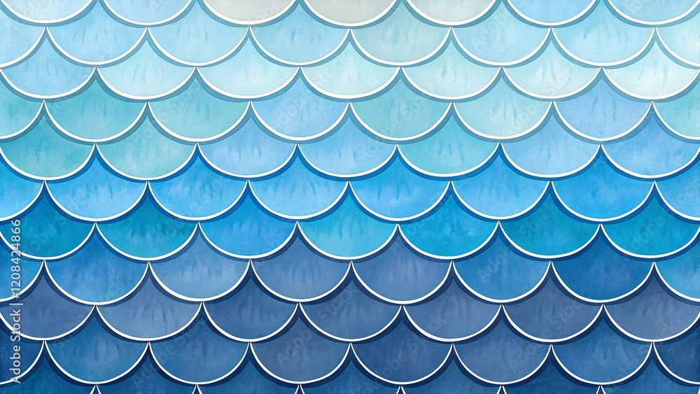 Poster this is a visually appealing pattern featuring overlapping, scale-like shapes in various shades of b