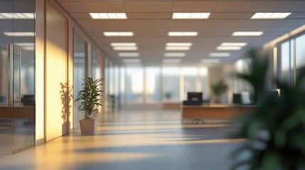 Modern Office Interior with Blurred Background and Natural Light