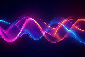 Naklejka premium Futuristic Neon Waves with Glowing Abstract Curves, Vibrant Colors, and Digital Art Aesthetics for Modern Design and Dynamic Light Patterns