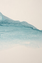 Ink watercolor hand drawn smoke flow waves landscape on wet grain paper texture background. Beige, blue colors. © Liliia