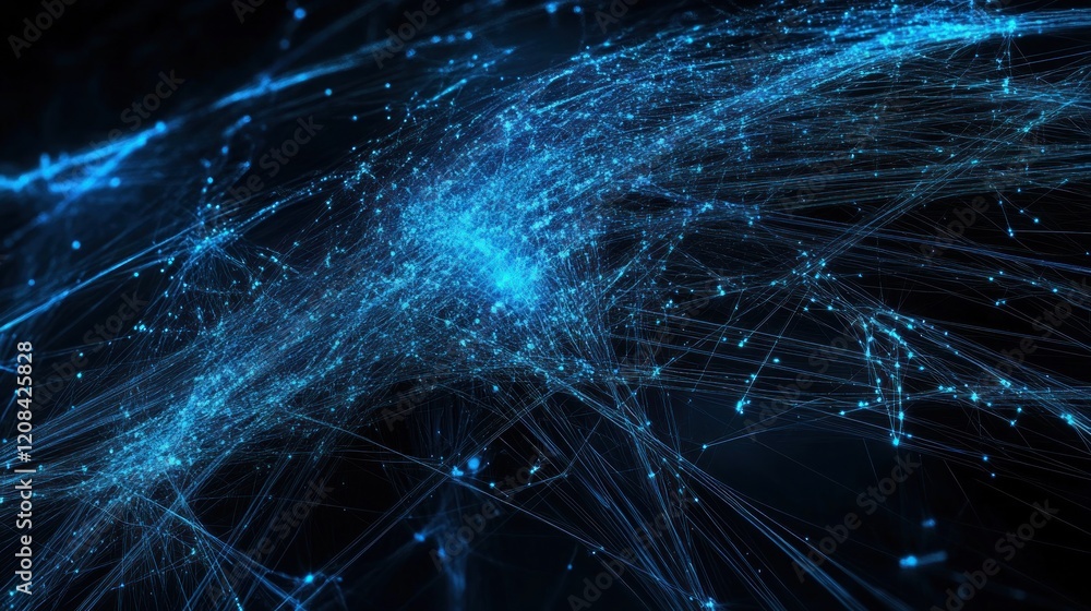 Poster abstract blue network with glowing lines and points