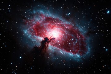 Obraz premium A vibrant galaxy with red and blue hues and shining stars in the background