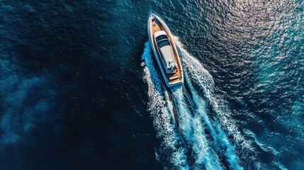 Aerial View of a White Yacht Sailing on the Ocean