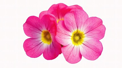Bright Pink Primula Flower with Yellow Center Isolated on White Background