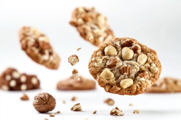 A close-up shot of a cookie with nuts, ideal for food or baking related uses