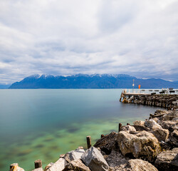 Lake Geneva on a sunny day, captured in a long-exposure photo with a polarizing filter