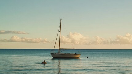 A sailboat sailing in the open ocean
