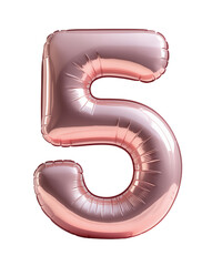 Rose Gold Number Five Foil Balloon. Isolated from the background