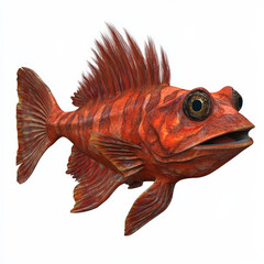Fototapeta premium Reddish-orange fish, frog-like face, spiky dorsal fin.