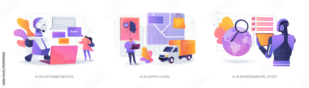 Poster ai solutions for efficiency abstract concept vector illustrations.