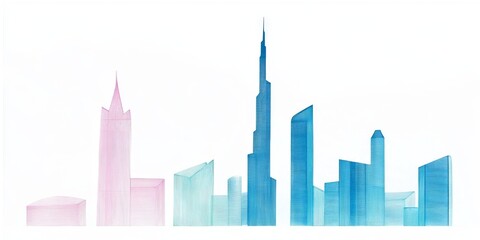 Soft pastel cityscape, evocative of a modern metropolis. Delicate hues and lines create a serene, dreamy atmosphere.