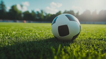 Fototapeta premium A Soccer Ball Resting on a Lush Green Field