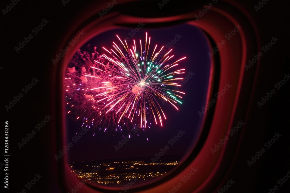 Aufkleber aerial view of fireworks display from an airplane window