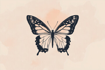 Obraz premium Minimalist black butterfly illustration on soft pastel background