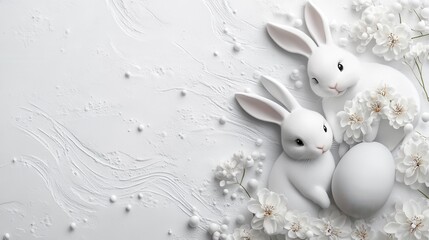 Charming easter card design with bunnies and flowers for celebratory greetings