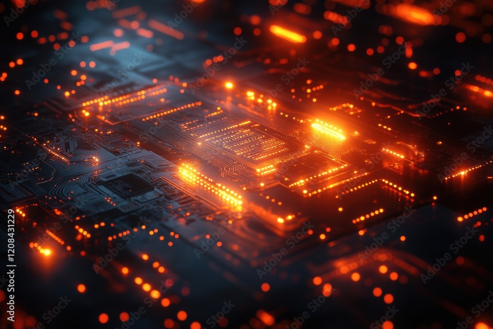 Aufkleber abstract background with glowing light lines and digital elements, including circuit board patterns,