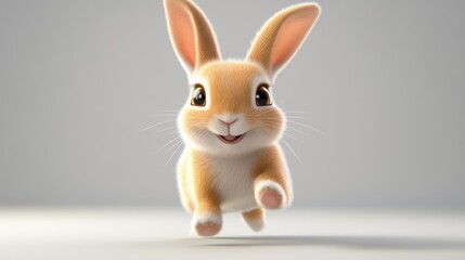 Obraz premium Joyful cartoon bunny leaping with happiness on white background