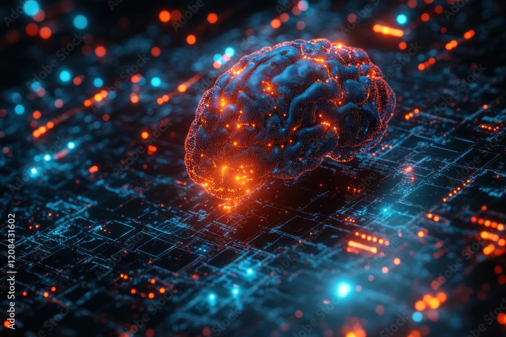 Poster the concept of neural connections and brain activity within a digital space