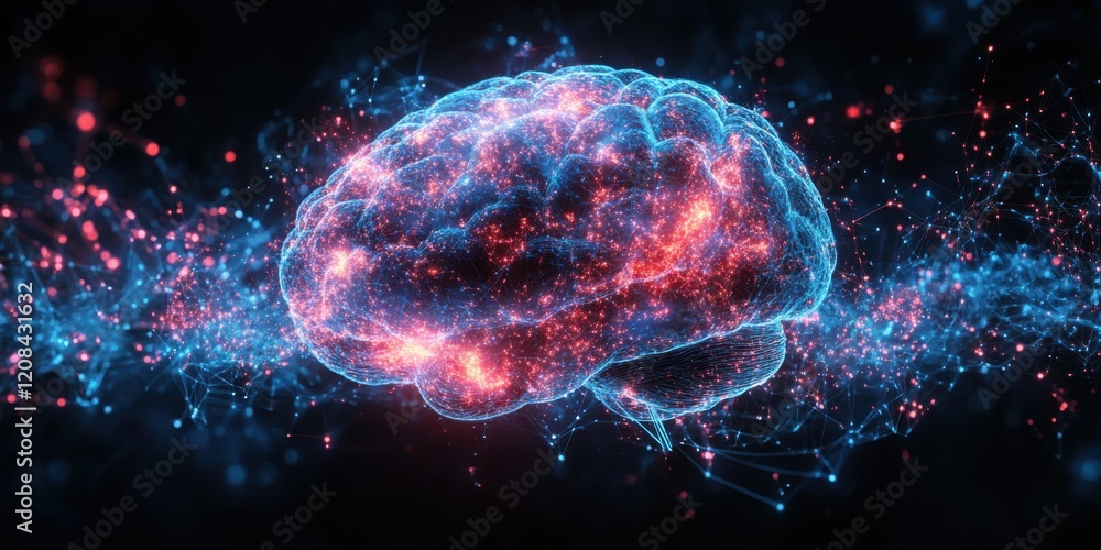 Poster the concept of neural connections and brain activity within a digital space