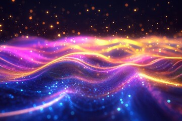 Fototapeta premium Colorful waves of light create an abstract digital landscape at night