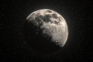 Fototapeta premium Close-up shot of a full moon with stars shining brightly in the night sky