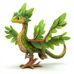 Obraz premium Leafy Dragon perched on branch, whimsical 3D render.