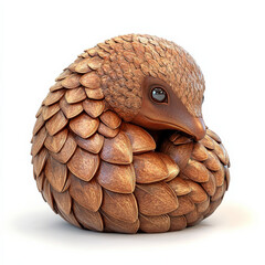 Obraz premium Curled Pangolin Sculpture: Wooden, Detailed, Adorable.