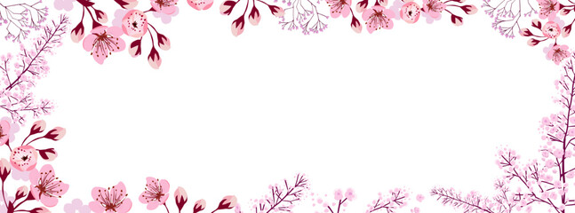 Flower frames with sakura and petals . hand drawing. Not AI, Vector illustration.