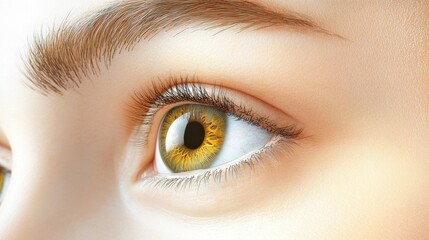 Obraz premium Close-up of a young adult's eye with green iris and detailed skin texture