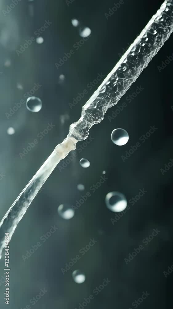 Aufkleber water droplets suspended in mid-air from a stream create a mesmerizing visual effect in a dark backg