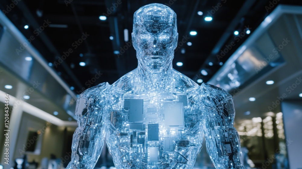 Poster transparent humanoid robot with visible circuitry