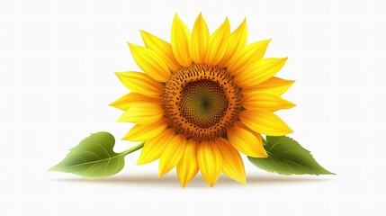 Obraz premium Vibrant Sunflower with Detailed Yellow Petals and Green Leaves