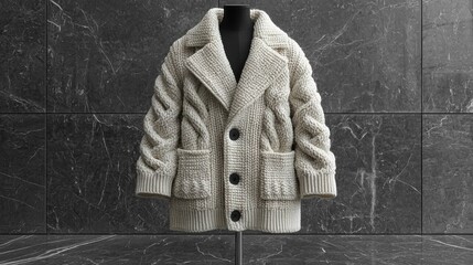 This image showcases a stylish and cozy knit sweater with a unique cable design, suitable for winter fashion. It presents a realistic apparel mockup.