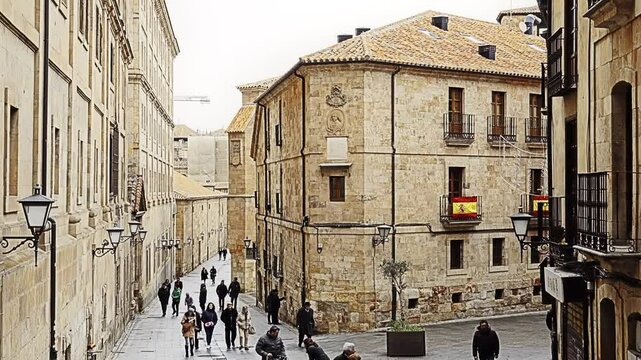 SALAMANCA, SPAIN - DECEMBER 9 2017: Company Street near San Benito Square and Melendez Street.