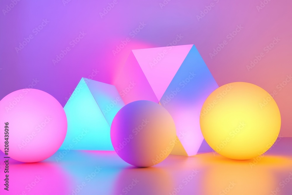 Aufkleber colorful geometric shapes with soft lighting create a vibrant abstract display in a studio