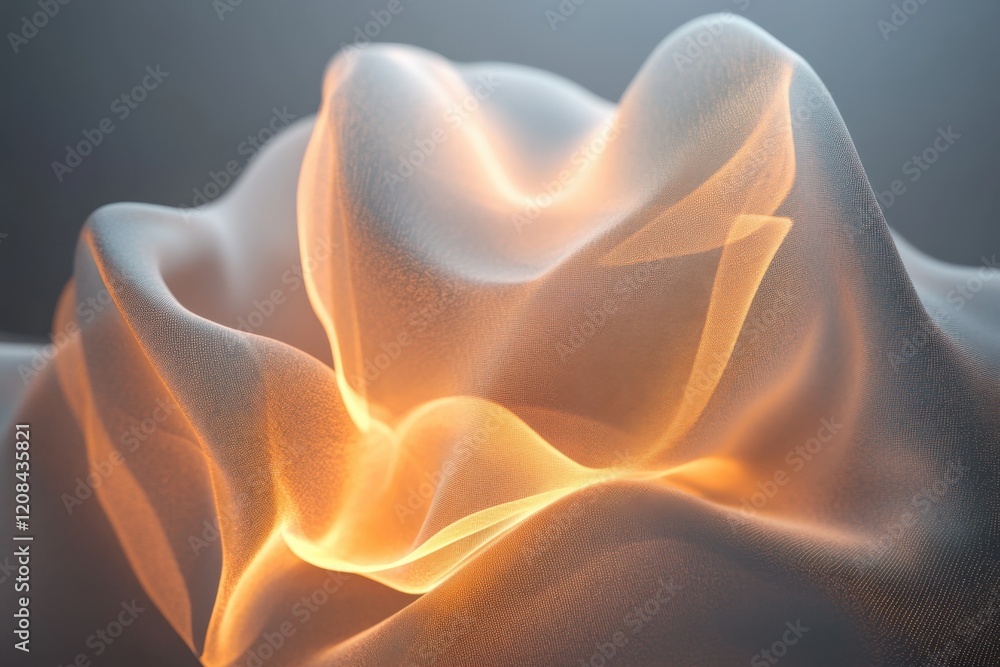 Poster light dances through delicate fabric creating an ethereal, flowing texture in soft hues