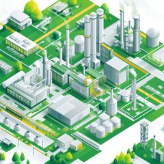 journey from industrial to sustainability in isometric vector drawing style