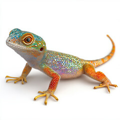 Obraz premium Vibrant iridescent lizard, orange and teal scales.