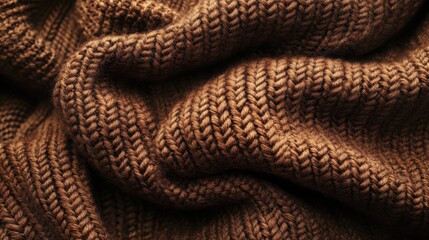 Fototapeta premium Cozy brown knitted fabric texture in close-up view for warmth and comfort