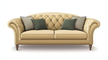 Obraz premium Elegant beige sofa with tufted backrest and accent cushions