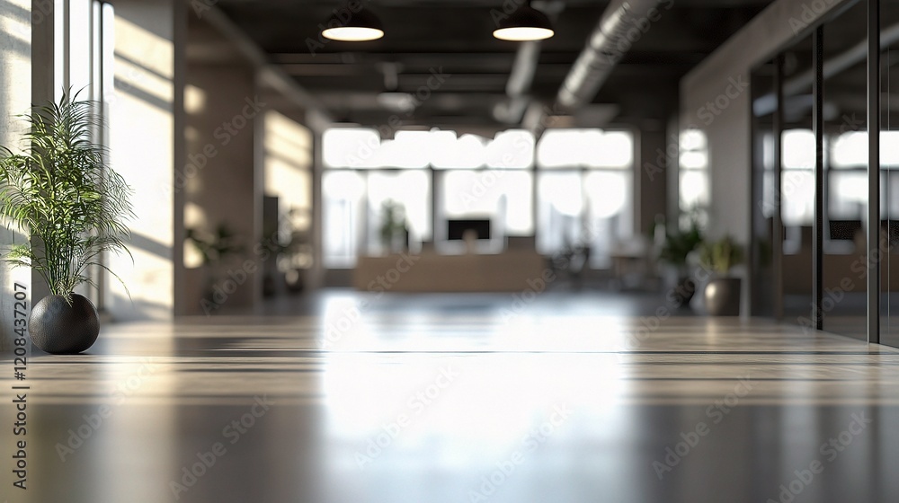 Poster spacious open office with abstract light and blurred background