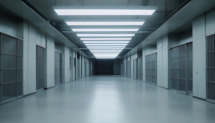 Obraz premium Rows of prison cells, prison interior