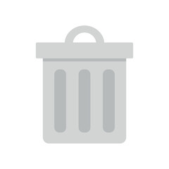 Trash can isolated on white background. Metal cartoon container with lid and handle for garbage. Steel classic gray trash bin. Rubbish bin, waste basket. Flat style. Color vector illustration