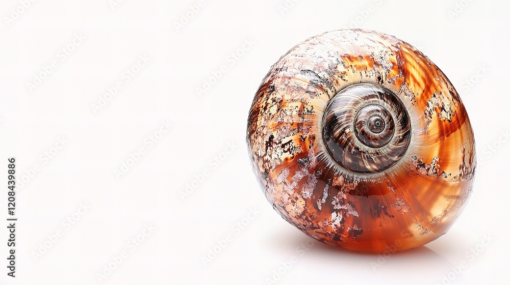 Poster isolated garden snail with textured shell on white background