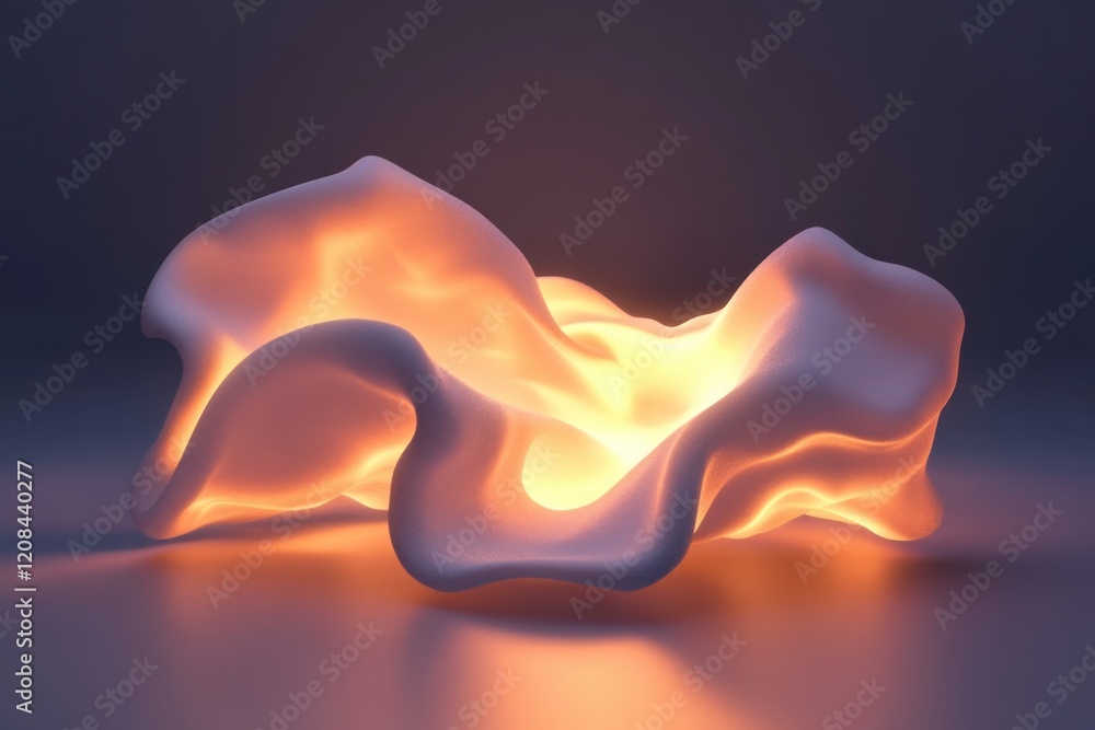 Poster abstract glowing sculpture showcasing fluid forms and soft illumination in a dim setting